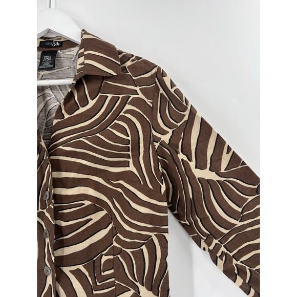 East 5th Button Up Womens Small Brown Zebra Striped Linen 3/4 Sleeves Collared - Picture 3 of 16